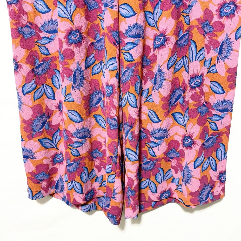 Rose + Olive Floral Wide Leg Cropped Pants Size 2X Pull On Pink Orange Blue - Picture 4 of 12